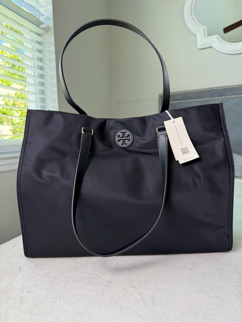 NWT Tory Burch Ella Black Nylon Tote Bag